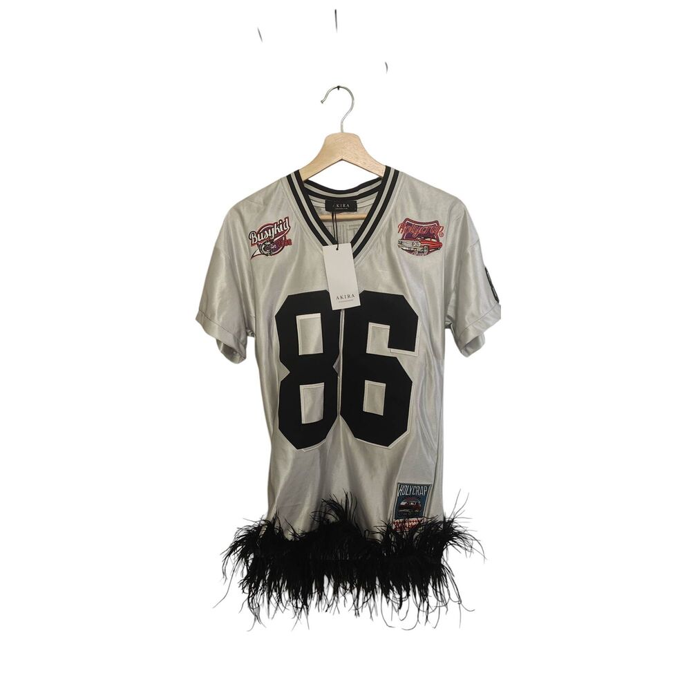 GO SPORTS FEATHER TRIM JERSEY T-SHIRT DRESS Size Small NWT